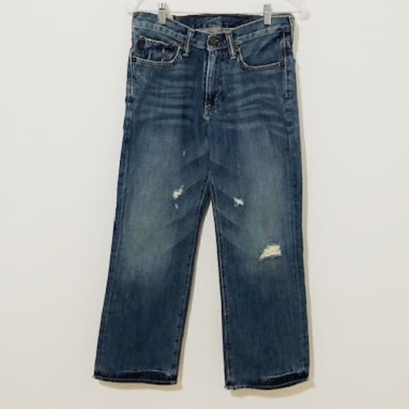 𝅺abercrombie Boy's Kilburn Low Rise Bootcut Distressed Jeans - Picture 1 of 10